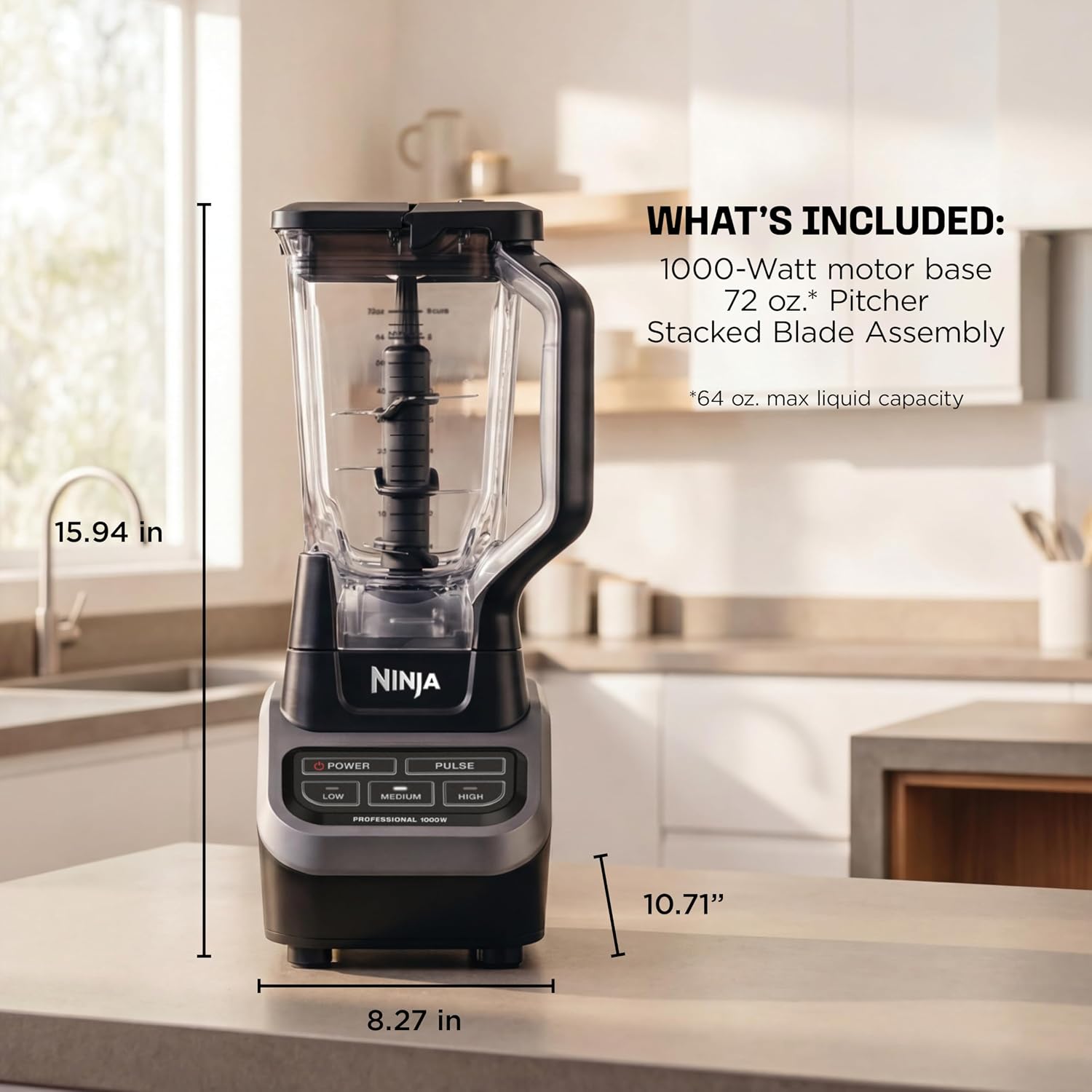 Ninja Professional Blender, 1000W, Total Crushing Tech, 72oz Pitcher, BL610 - Image 8